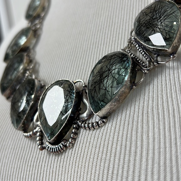 Vintage statement sterling necklace with glass - Picture 10 of 11